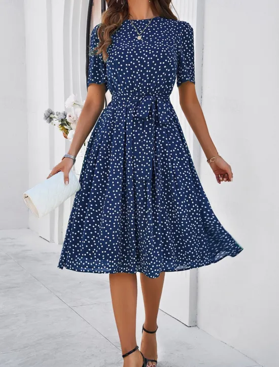 Discount Women's Midi Dress Casual Dress Summer Dress Streetwear Vacation Street Holiday Regular Fit Polka Dot Short Sleeve Crew Neck Black Red Blue Green Summer Women Cocktail Dress