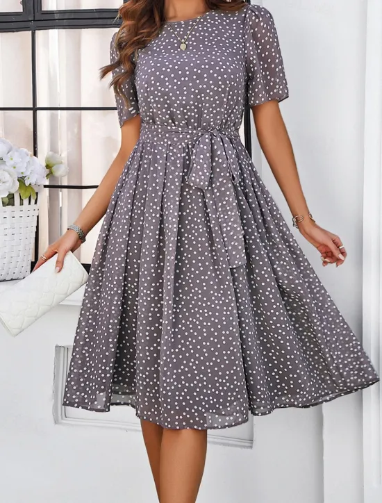 Discount Women's Midi Dress Casual Dress Summer Dress Streetwear Vacation Street Holiday Regular Fit Polka Dot Short Sleeve Crew Neck Black Red Blue Green Summer Women Cocktail Dress
