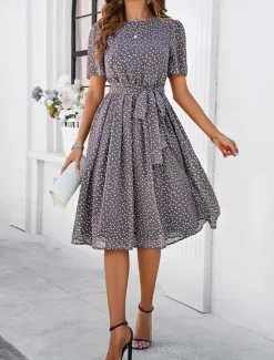 Discount Women's Midi Dress Casual Dress Summer Dress Streetwear Vacation Street Holiday Regular Fit Polka Dot Short Sleeve Crew Neck Black Red Blue Green Summer Women Cocktail Dress