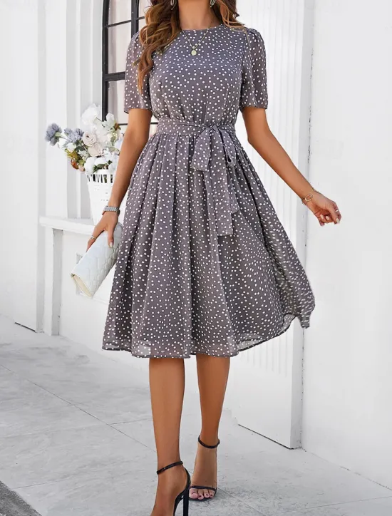 Discount Women's Midi Dress Casual Dress Summer Dress Streetwear Vacation Street Holiday Regular Fit Polka Dot Short Sleeve Crew Neck Black Red Blue Green Summer Women Cocktail Dress