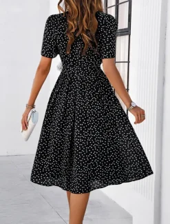 Discount Women's Midi Dress Casual Dress Summer Dress Streetwear Vacation Street Holiday Regular Fit Polka Dot Short Sleeve Crew Neck Black Red Blue Green Summer Women Cocktail Dress