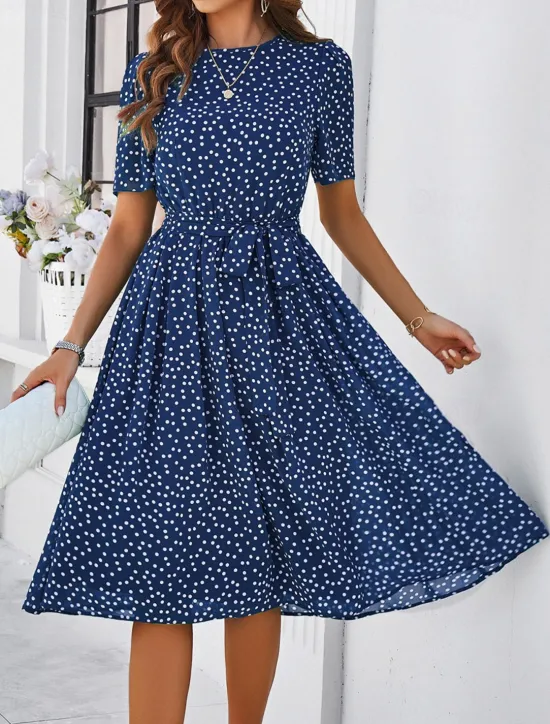 Discount Women's Midi Dress Casual Dress Summer Dress Streetwear Vacation Street Holiday Regular Fit Polka Dot Short Sleeve Crew Neck Black Red Blue Green Summer Women Cocktail Dress