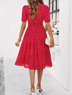 Discount Women's Midi Dress Casual Dress Summer Dress Streetwear Vacation Street Holiday Regular Fit Polka Dot Short Sleeve Crew Neck Black Red Blue Green Summer Women Cocktail Dress