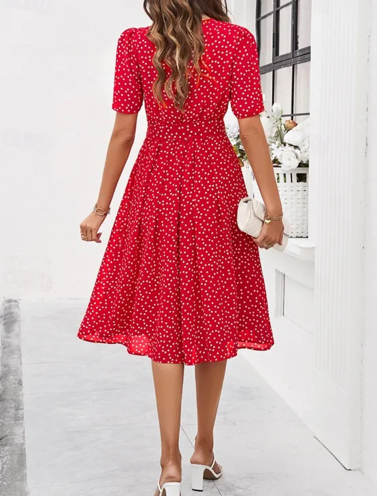 Discount Women's Midi Dress Casual Dress Summer Dress Streetwear Vacation Street Holiday Regular Fit Polka Dot Short Sleeve Crew Neck Black Red Blue Green Summer Women Cocktail Dress
