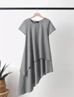 Outlet Women's Midi Dress Casual Dress T Shirt Dress Tee Dress Classic Modern Outdoor Vacation Daily Regular Fit Plain Short Sleeve Crew Neck Summer Women T Shirt Dresses