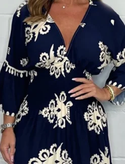 Best Women's Midi Dress Casual Dress Boho Chic Dresses Boho Dress Bohemia Casual Boho Vacation Daily Beach Loose Fit Graphic Long Sleeve V Neck Black Red Green Apricot Summer Spring Women Spring Dresses|Floral Dresses