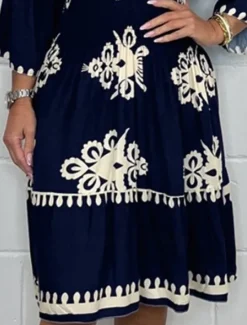 Best Women's Midi Dress Casual Dress Boho Chic Dresses Boho Dress Bohemia Casual Boho Vacation Daily Beach Loose Fit Graphic Long Sleeve V Neck Black Red Green Apricot Summer Spring Women Spring Dresses|Floral Dresses