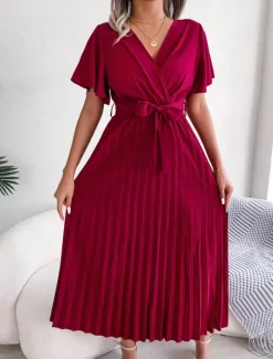 Hot Women's Midi Dress Casual Dress A Line Dress Stylish Basic Casual Vacation Daily Regular Fit Plain Short Sleeve V Neck Red Green Summer Spring Women Cocktail Dress