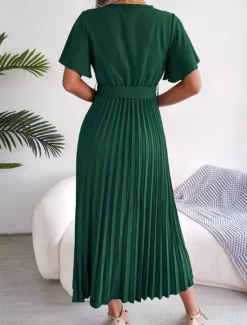 Hot Women's Midi Dress Casual Dress A Line Dress Stylish Basic Casual Vacation Daily Regular Fit Plain Short Sleeve V Neck Red Green Summer Spring Women Cocktail Dress