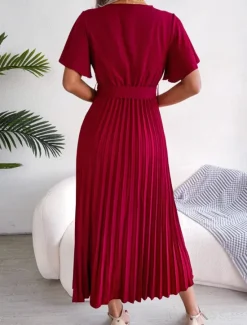 Hot Women's Midi Dress Casual Dress A Line Dress Stylish Basic Casual Vacation Daily Regular Fit Plain Short Sleeve V Neck Red Green Summer Spring Women Cocktail Dress