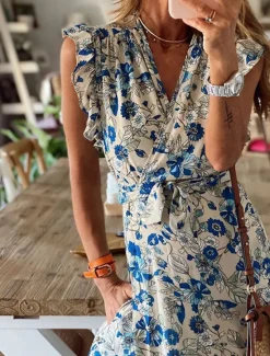 Outlet Women's Midi Dress Casual Dress Elegant Bohemia Stylish Vacation Daily Regular Fit Floral Sleeveless V Neck Summer Women Floral Dresses|Spring Dresses