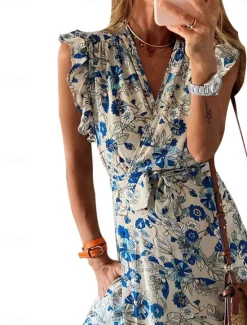 Outlet Women's Midi Dress Casual Dress Elegant Bohemia Stylish Vacation Daily Regular Fit Floral Sleeveless V Neck Summer Women Floral Dresses|Spring Dresses