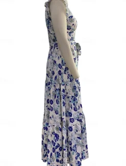 Outlet Women's Midi Dress Casual Dress Elegant Bohemia Stylish Vacation Daily Regular Fit Floral Sleeveless V Neck Summer Women Floral Dresses|Spring Dresses