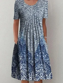 Clearance Women's Midi Dress Casual Dress Shift Dress Floral Print Ruched Print Crew Neck Basic Classic Daily Vacation Short Sleeve Summer Spring Women Spring Dresses|T Shirt Dresses