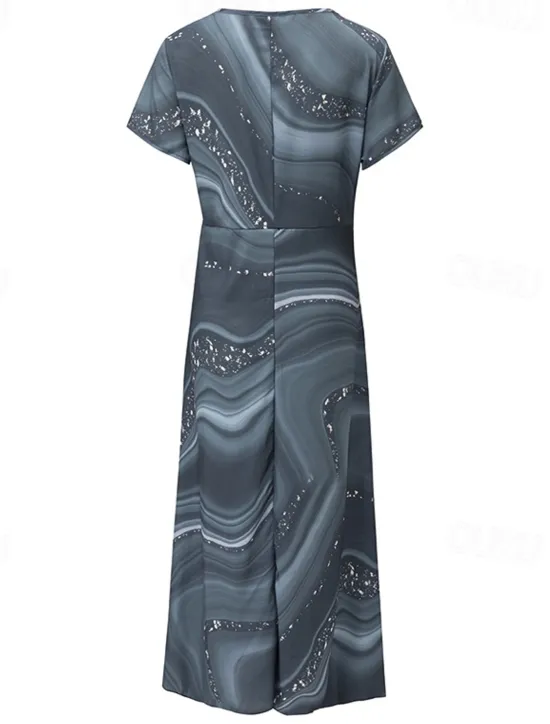 Women's Midi Dress Casual Dress Cocktail Dress Wedding Guest Dress Chiffon Dress Streetwear A Line Vacation Street Holiday Regular Fit Ombre Marble Short Sleeve V Neck Summer Women Cocktail Dress