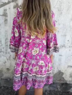 Outlet Women's Midi Dress Casual Dress Boho Chic Dresses Bohemia Casual Boho Vacation Daily Beach Loose Fit Floral 3/4 Length Sleeve Shirt Collar Navy Blue Royal Blue Purple Summer Spring Women Floral Dresses