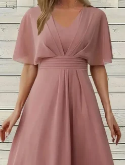 Discount Women's Midi Dress Casual Dress Cocktail Dress Wedding Guest Dress Chiffon Dress Elegant Streetwear A Line Vacation Work Street Regular Fit Short Sleeve V Neck Summer Women Cocktail Dress