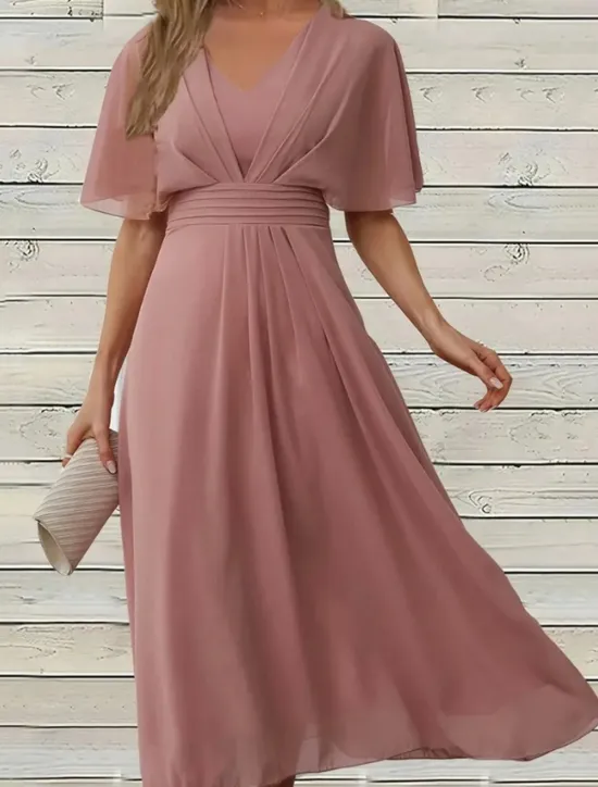Discount Women's Midi Dress Casual Dress Cocktail Dress Wedding Guest Dress Chiffon Dress Elegant Streetwear A Line Vacation Work Street Regular Fit Short Sleeve V Neck Summer Women Cocktail Dress