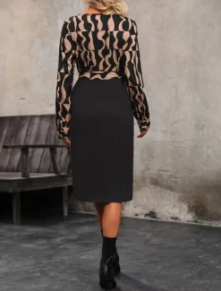 Discount Women's Midi Dress Casual Dress Wrap Dress A Line Dress Stylish Casual Vacation Daily Regular Fit Color Block Long Sleeve V Neck Spring Fall Women Work Dresses