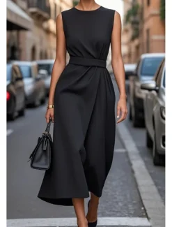 Outlet Women's Midi Dress Casual Dress Tank Dress Summer Dress Fashion Modern Daily Date Weekend Regular Fit Pure Color Sleeveless Crew Neck Black Purple Fuchsia Brown Summer Women Work Dresses|Casual Dress