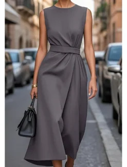 Outlet Women's Midi Dress Casual Dress Tank Dress Summer Dress Fashion Modern Daily Date Weekend Regular Fit Pure Color Sleeveless Crew Neck Black Purple Fuchsia Brown Summer Women Work Dresses|Casual Dress