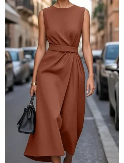 Outlet Women's Midi Dress Casual Dress Tank Dress Summer Dress Fashion Modern Daily Date Weekend Regular Fit Pure Color Sleeveless Crew Neck Black Purple Fuchsia Brown Summer Women Work Dresses|Casual Dress