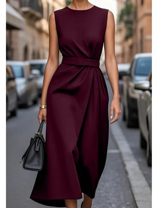 Outlet Women's Midi Dress Casual Dress Tank Dress Summer Dress Fashion Modern Daily Date Weekend Regular Fit Pure Color Sleeveless Crew Neck Black Purple Fuchsia Brown Summer Women Work Dresses|Casual Dress