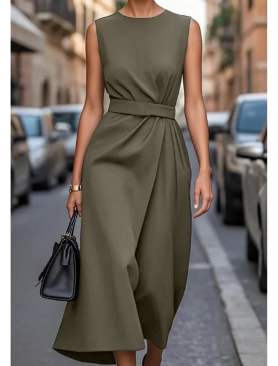 Outlet Women's Midi Dress Casual Dress Tank Dress Summer Dress Fashion Modern Daily Date Weekend Regular Fit Pure Color Sleeveless Crew Neck Black Purple Fuchsia Brown Summer Women Work Dresses|Casual Dress