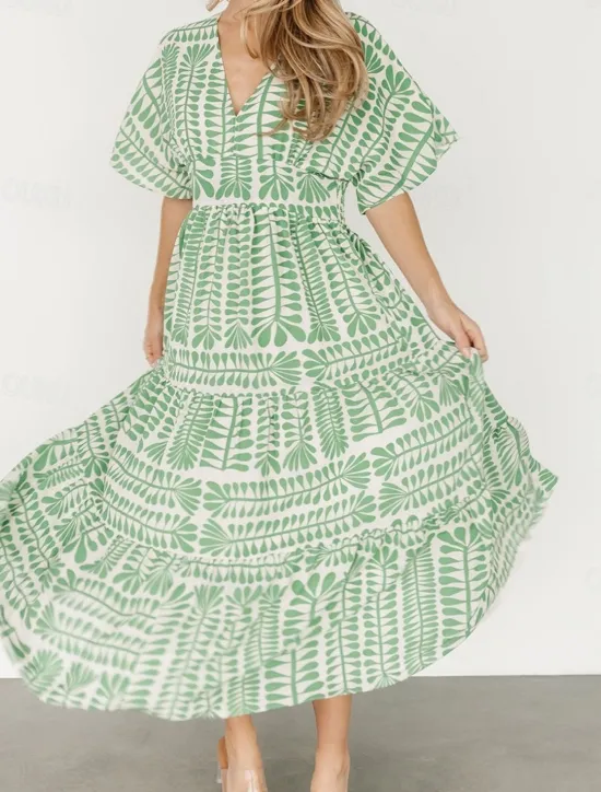 Discount Women's Midi Dress Casual Dress Boho Chic Dresses Boho Dress Bohemia Vintage Stylish Vacation Casual Daily Regular Fit Stripe Short Sleeve V Neck Black Light Green Light Blue Summer Spring Women Floral Dresses