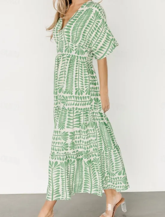 Discount Women's Midi Dress Casual Dress Boho Chic Dresses Boho Dress Bohemia Vintage Stylish Vacation Casual Daily Regular Fit Stripe Short Sleeve V Neck Black Light Green Light Blue Summer Spring Women Floral Dresses