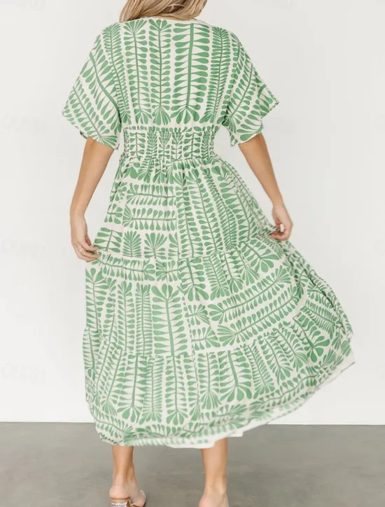 Discount Women's Midi Dress Casual Dress Boho Chic Dresses Boho Dress Bohemia Vintage Stylish Vacation Casual Daily Regular Fit Stripe Short Sleeve V Neck Black Light Green Light Blue Summer Spring Women Floral Dresses