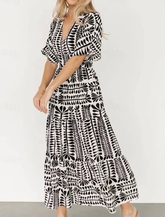 Discount Women's Midi Dress Casual Dress Boho Chic Dresses Boho Dress Bohemia Vintage Stylish Vacation Casual Daily Regular Fit Stripe Short Sleeve V Neck Black Light Green Light Blue Summer Spring Women Floral Dresses