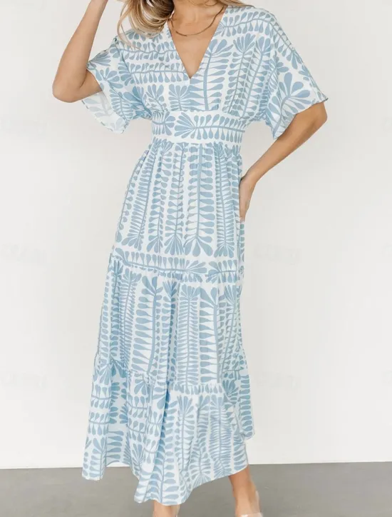 Discount Women's Midi Dress Casual Dress Boho Chic Dresses Boho Dress Bohemia Vintage Stylish Vacation Casual Daily Regular Fit Stripe Short Sleeve V Neck Black Light Green Light Blue Summer Spring Women Floral Dresses