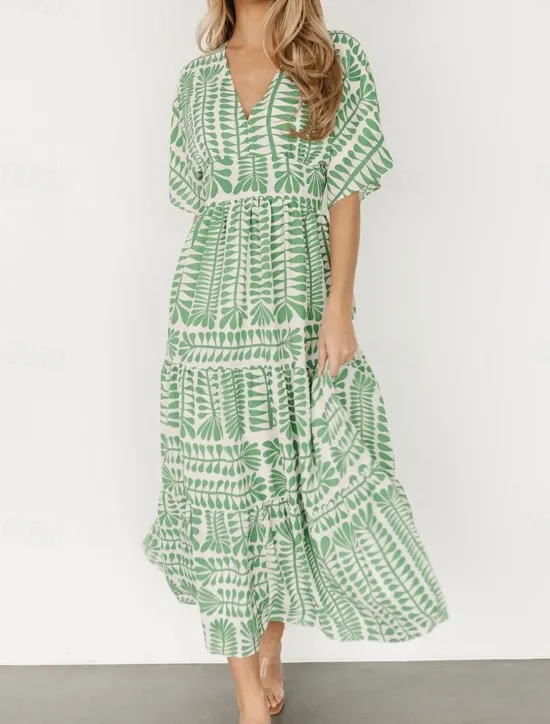 Discount Women's Midi Dress Casual Dress Boho Chic Dresses Boho Dress Bohemia Vintage Stylish Vacation Casual Daily Regular Fit Stripe Short Sleeve V Neck Black Light Green Light Blue Summer Spring Women Floral Dresses