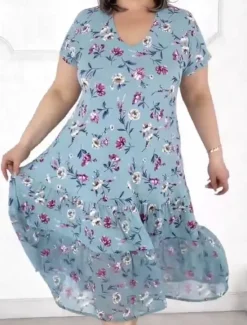 Clearance Women's Midi Dress Casual Dress Stylish Casual Vacation Daily Regular Fit Floral Short Sleeve V Neck White Blue Summer Women Vacation Dresses