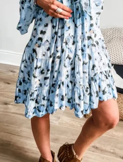 Clearance Women's Midi Dress Casual Dress A Line Dress Stylish Casual Vacation Daily Regular Fit Leopard Long Sleeve V Neck Pink Blue Apricot Summer Women Casual Dress