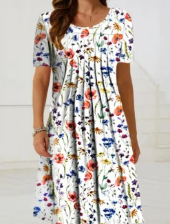 Sale Women's Midi Dress Casual Dress Floral Dress Short Sleeve Floral Ruched Spring Summer Crew Neck Basic Daily Vacation Weekend Women Spring Dresses|T Shirt Dresses