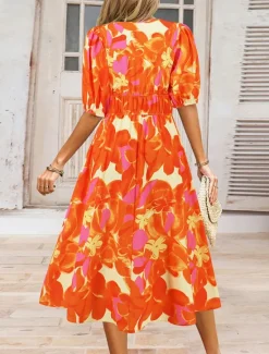 Hot Women's Midi Dress Casual Dress Swing Dress A Line Dress Summer Dress Stylish Casual Vacation Daily Date Regular Fit Floral Short Sleeve V Neck Blue Green Summer Women Spring Dresses