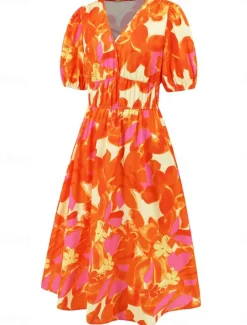 Hot Women's Midi Dress Casual Dress Swing Dress A Line Dress Summer Dress Stylish Casual Vacation Daily Date Regular Fit Floral Short Sleeve V Neck Blue Green Summer Women Spring Dresses
