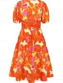 Hot Women's Midi Dress Casual Dress Swing Dress A Line Dress Summer Dress Stylish Casual Vacation Daily Date Regular Fit Floral Short Sleeve V Neck Blue Green Summer Women Spring Dresses