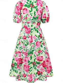 Hot Women's Midi Dress Casual Dress Swing Dress A Line Dress Summer Dress Stylish Casual Vacation Daily Date Regular Fit Floral Short Sleeve V Neck Blue Green Summer Women Spring Dresses