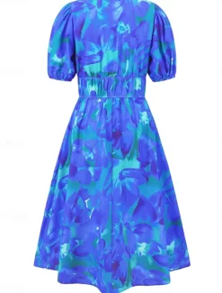 Hot Women's Midi Dress Casual Dress Swing Dress A Line Dress Summer Dress Stylish Casual Vacation Daily Date Regular Fit Floral Short Sleeve V Neck Blue Green Summer Women Spring Dresses