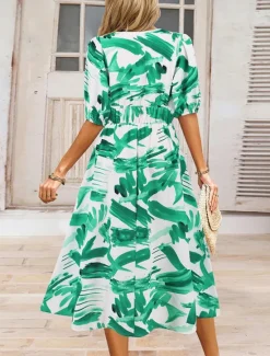 Hot Women's Midi Dress Casual Dress Swing Dress A Line Dress Summer Dress Stylish Casual Vacation Daily Date Regular Fit Floral Short Sleeve V Neck Blue Green Summer Women Spring Dresses