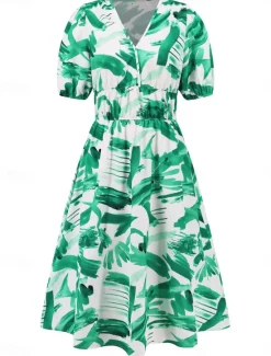 Hot Women's Midi Dress Casual Dress Swing Dress A Line Dress Summer Dress Stylish Casual Vacation Daily Date Regular Fit Floral Short Sleeve V Neck Blue Green Summer Women Spring Dresses