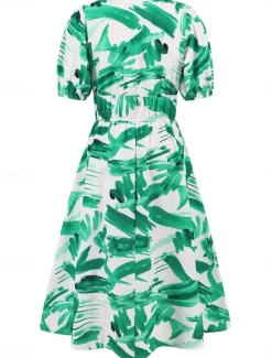 Hot Women's Midi Dress Casual Dress Swing Dress A Line Dress Summer Dress Stylish Casual Vacation Daily Date Regular Fit Floral Short Sleeve V Neck Blue Green Summer Women Spring Dresses