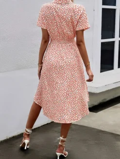 New Women's Midi Dress Casual Dress A Line Dress Stylish Casual Vacation Daily Regular Fit Floral Short Sleeve Shirt Collar Yellow Pink Blue Spring Fall Women Spring Dresses