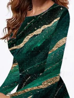 Online Women's Midi Dress Casual Dress Winter Dress Swing Dress Fashion Modest Formal Outdoor Party Regular Fit Color Gradient Marble Long Sleeve Crew Neck Spring Fall Winter Autumn Women Cocktail Dress