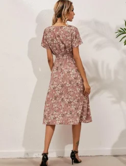 Women's Midi Dress Casual Dress Swing Dress A Line Dress Stylish Casual Vacation Daily Regular Fit Floral Short Sleeve V Neck Black White Yellow Pink Summer Women Spring Dresses