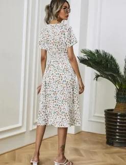 Women's Midi Dress Casual Dress Swing Dress A Line Dress Stylish Casual Vacation Daily Regular Fit Floral Short Sleeve V Neck Black White Yellow Pink Summer Women Spring Dresses