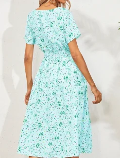 Women's Midi Dress Casual Dress Swing Dress A Line Dress Stylish Casual Vacation Daily Regular Fit Floral Short Sleeve V Neck Black White Yellow Pink Summer Women Spring Dresses